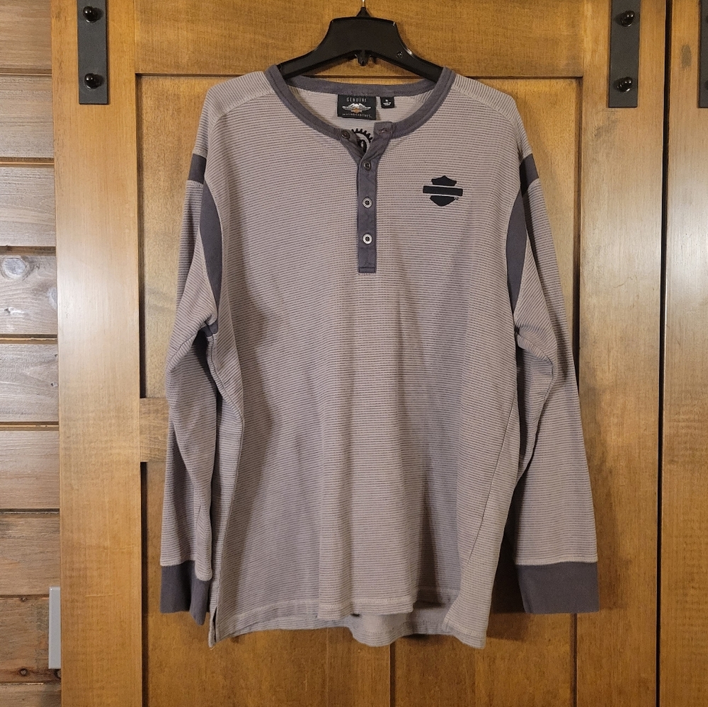 Harley-Davidson Men's Textured striped Knit‎ Henley embroidered - Size XL